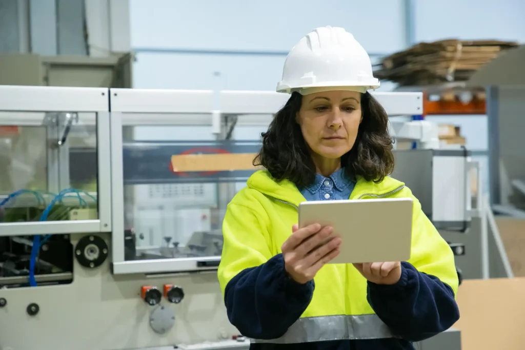 female industrial worker using tablet computer site