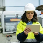 female industrial worker using tablet computer site