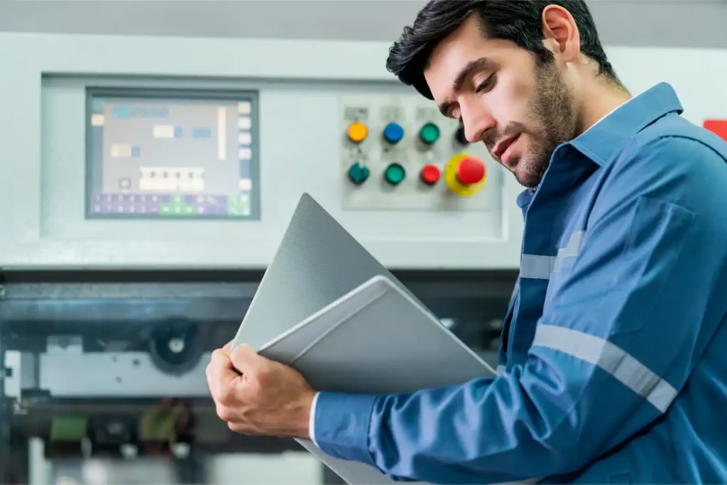 professional engineer examine checking machinery system progress work flow