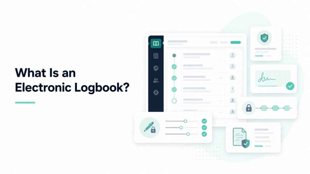 An electronic logbook, often shortened to eLogbook, is a software system used to record day-to-day activities and events in regulated industries