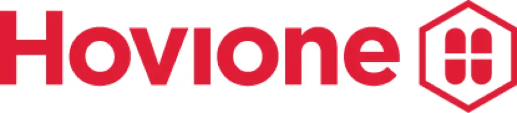 Hovione logo in red on a white background