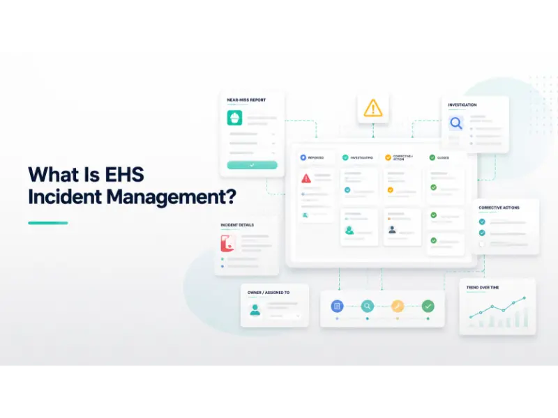 Infographic explaining EHS Incident Management with text and icons
