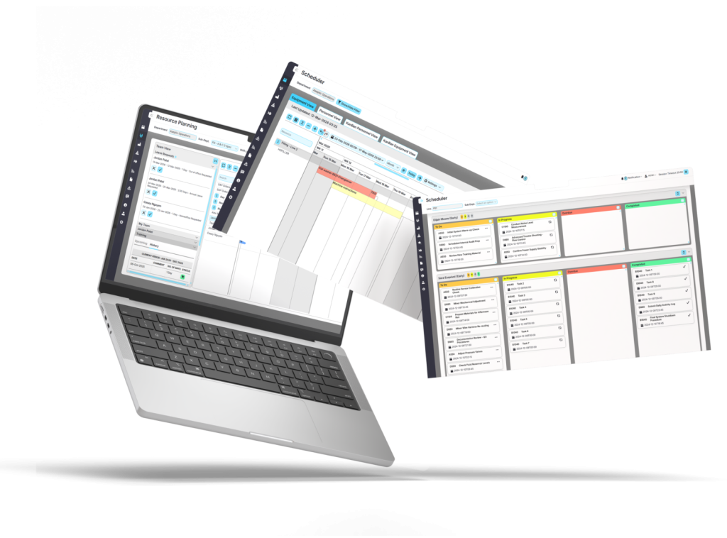 Laptop displaying scheduling and resource planning software interface