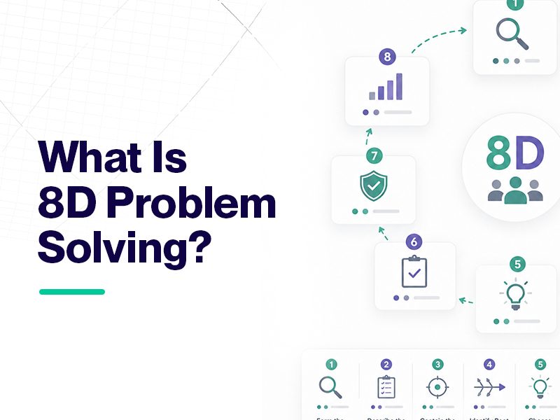 8D problem solving process diagram: Define, Measure, Analyze, Improve, Control