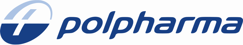 Polpharma logo with a blue symbol and text